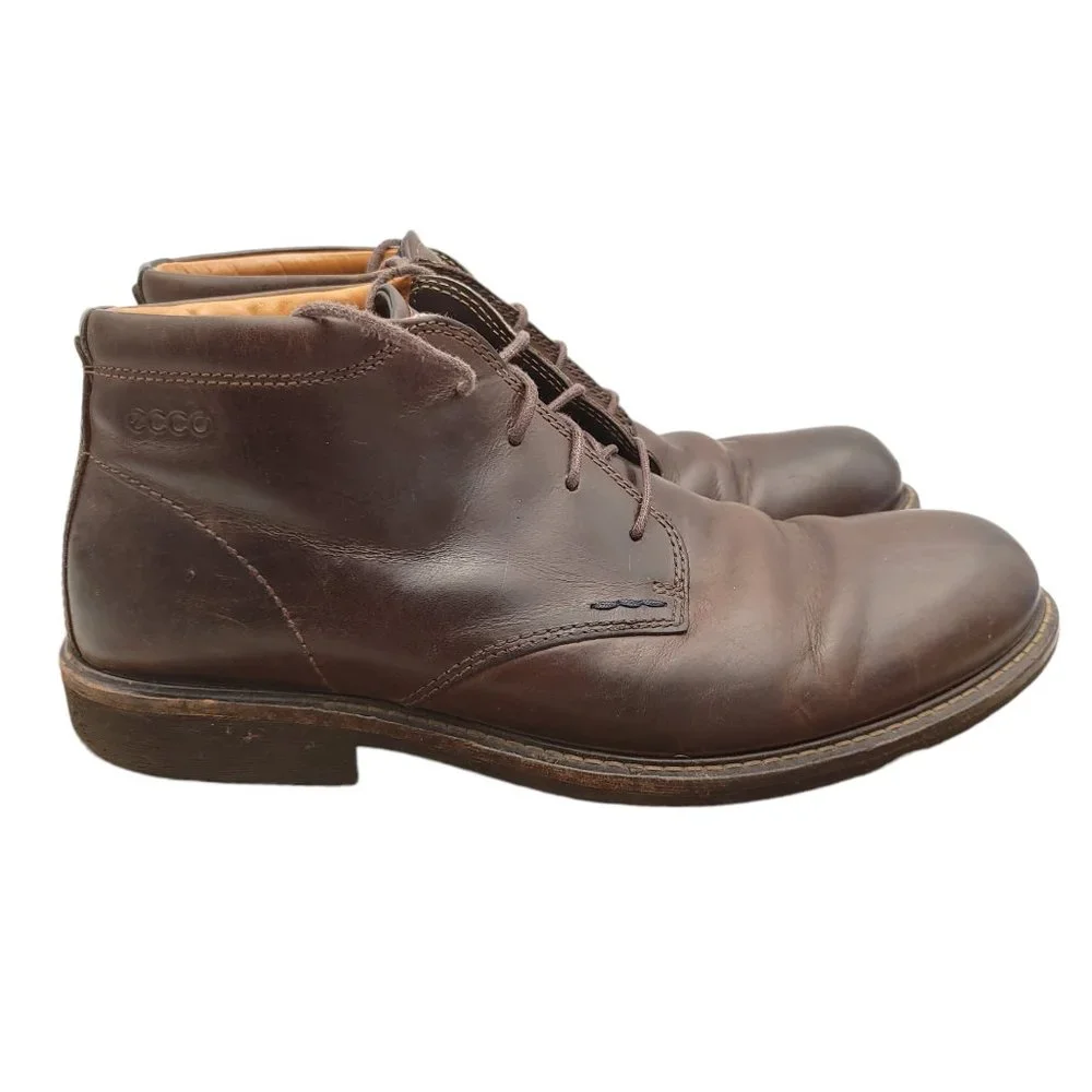 ECCO Mens 42 U.S. 8 / 8.5 Chukka Boots Brown Leather Comfort Shock Point